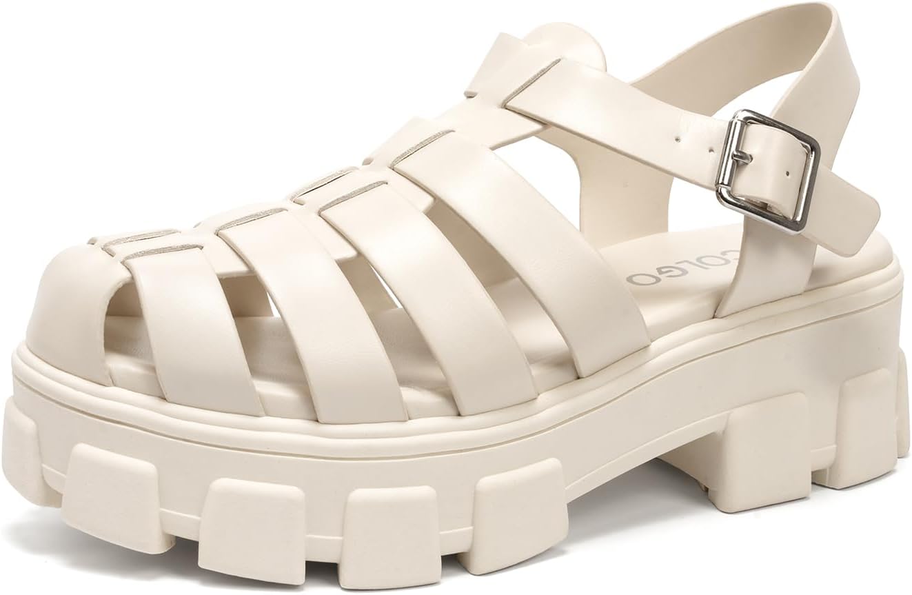 Colgo Womens Platform Wedge Sandals Chunky Block Heeled Adjustable Buckle Fisherman Sandals for Summer