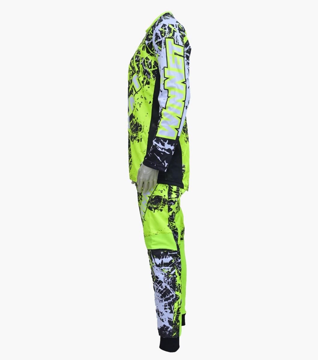 WinNet Completo tuta kit per moto da cross enduro quad maglia e pantalone giallo fluo