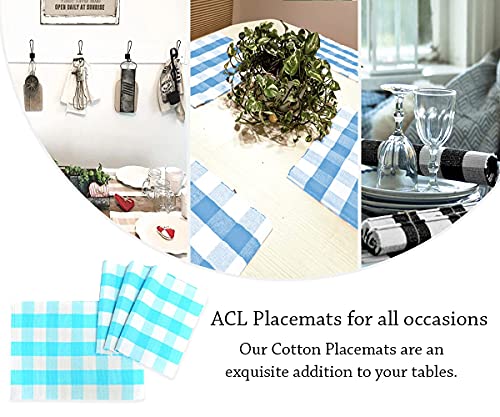 Light Blue Placemats - Buffalo Plaid Placemats - Farmhouse Placemats - Aqua Placemats - Buffalo Check Placemats - Cotton Placemat - Buffalo Checked Placemats - Set Of 4 (Auqa And Cream, 13 X 18) #TOP6