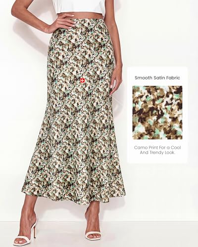 BTFBM Midi Skirts for Women 2026 Summer Spring Lightweight A Line High Waisted Wedding Guest Party Silk Long Skirt(Green Camo, XX-Large) — view 5