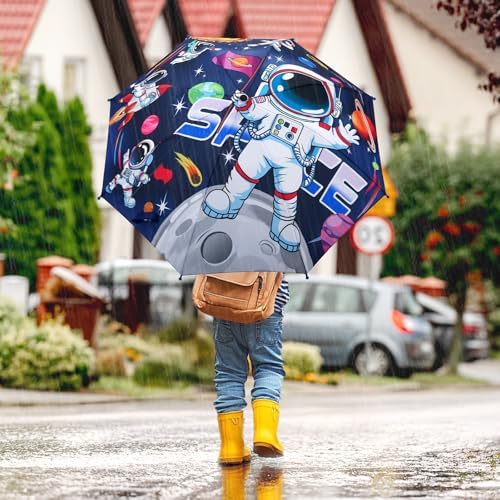 Kids Umbrella,Folding Travel Umbrella for Boys Girls,Portable Toddler Umbrella with Safety Opening,Lightweight Umbrellas for Rain School,Astronaut — view 5