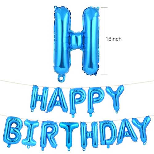 Alaoo Balony urodzinowe Happy Birthday, banery urodzinowe, 40 cm, ze wstążką i słomką, do dekoracji imprezowych, niebieski