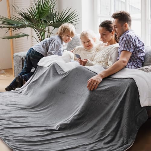 Bedsure GentleSoft Sherpa Fleece Oversized Cal King Blankets for Bed - Thick and Warm, Soft Fuzzy Plush Large Blanket for Winter, Grey, 112x98 Inches