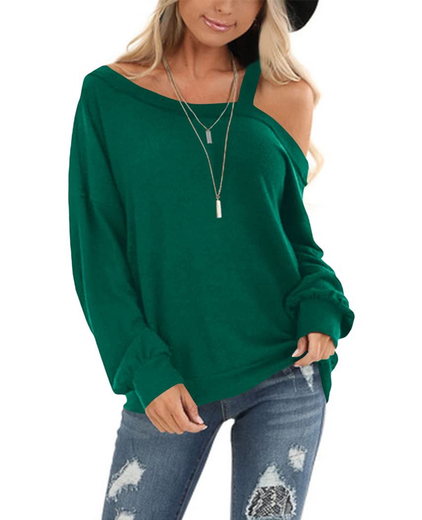 Ezbelle Womens Sweaters Oversized Long Sleeve Cold Shoulder Tops Shirt Tunic Sweatshirt