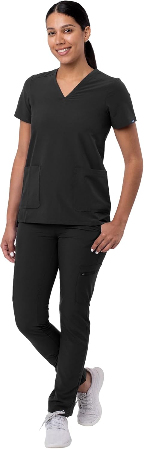 Adar Addition Scrubs Set for Women - Stretch V-Neck Scrub Top & Skinny Cargo Scrub Pants, 10 Pockets - Image 5