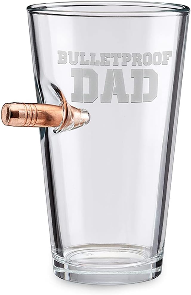 BenShot Bulletproof Dad Pint Glass with Real 0.50BMG Bullet - 16oz | Made in the USA