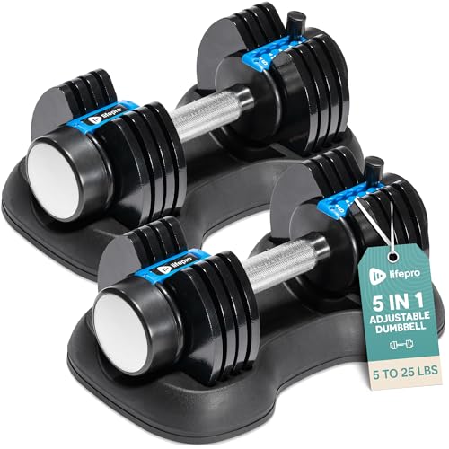 Lifepro Adjustable Dumbbells Set/Single – 15lb 43lb 55lb 90lb 25 lb Dumbbell Sets with Rack – Quick Adjust, Secure Grip weights dumbbells set – Compact Hand Weights for Women/Men at Home Gym