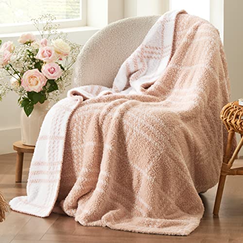 Bedsure Super Soft Knit Throw Blanket - Warm Cozy Reversible Checkered Pink Blanket, Fluffy Fuzzy Plush Lightweight Blanket For Couch Sofa Bed (50" X 60") #TOP1