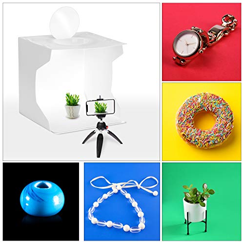 Light Box Photography, nezababy 9x9 Photo Light Box 72 LED Dimmable Lights Portable Folding Studio Light Box with 6 Colors EVA Backdrops Photography Light Box