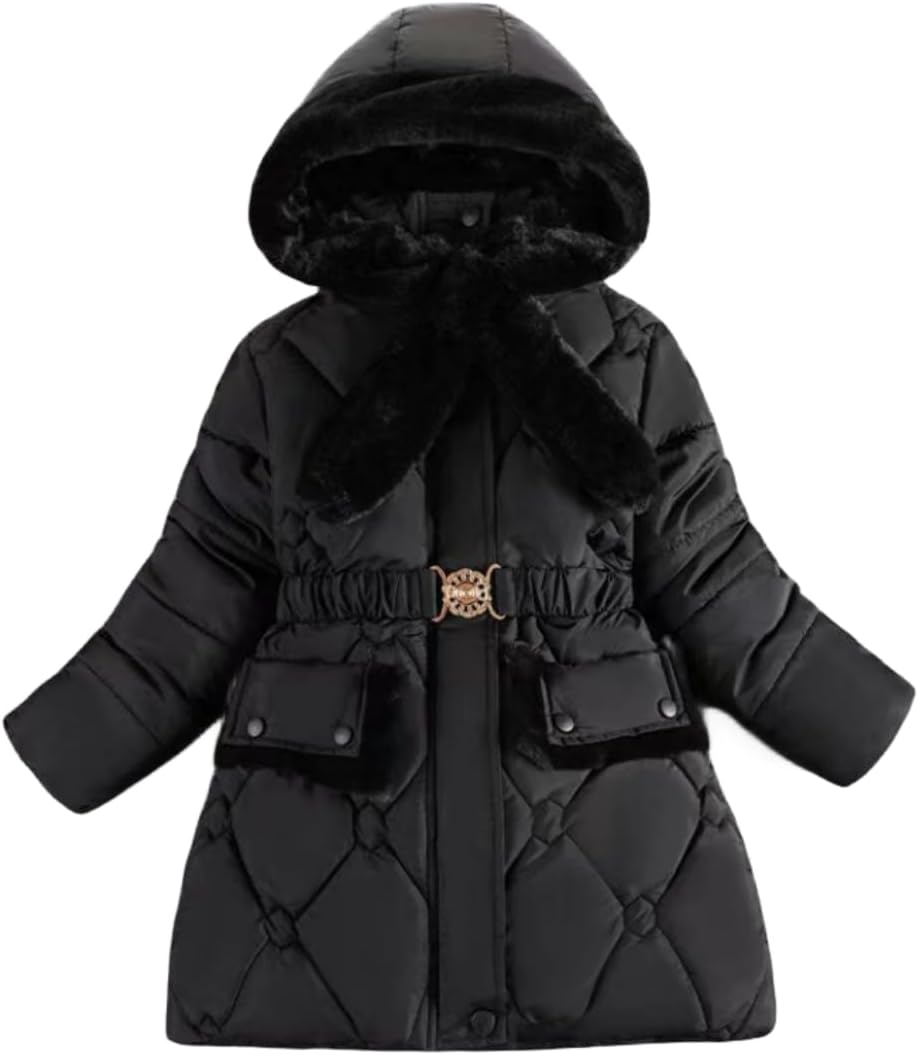 Girls Winter Coats Detachable Hood Coldproof Warm Faux Down Cotton Jacket Kids Down Alternative Outerwear