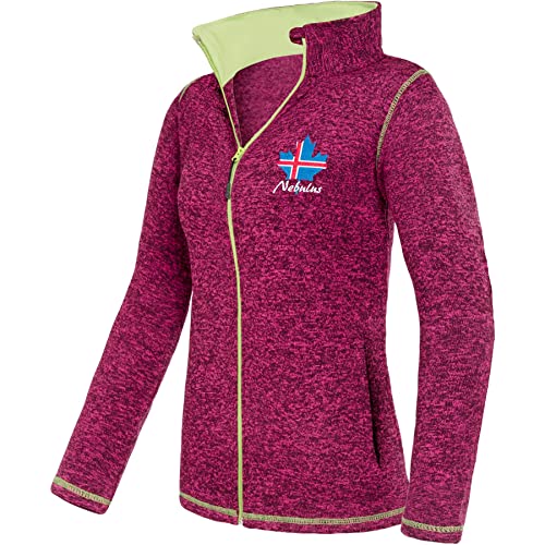Nebulus Damen Fleecejacke Chios, warme Fleece Jacke, mit langem Full-Zip Reißverschluss, Fuchsia-Lime - XL/42
