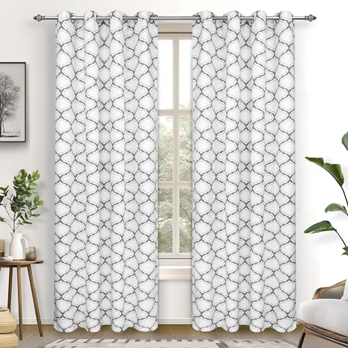 DriftAway Moroccan Geometric Boho Curtains for Living Room Bedroom Farmhouse 84 Inches Long Semi Blackout Room Darkening Patterned Drapes 2 Panel Set 52W x 84L Grey and White