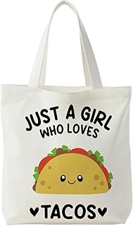 KEUSPI Mexican Taco Gifts Tote Bag for Women, Mexican Gifts Canvas Tote Bag, Gift for Taco Lovers, Just a Girl Who Loves Tacos Reusable Shopping Grocery Bags