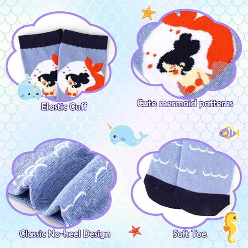 PHOGARY 6 Pairs Girls Knee High Socks, Cute Socks Colorful Cartoon Animal Warm Cotton Socks Crazy Funny Kids Odd Socks Mid Calf Long Boot Socks for 3-12 Years Girls, One Size (Mermaid)3