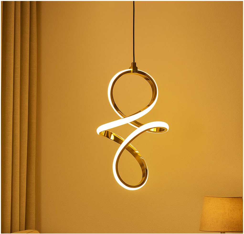 Mango's Contemporary LED Infinity Pendant Light Hanging Light Decorative Gold Finish Acrylic Ceiling Lamp Fixture Lamp 3 in 1 Color Changing, Soft Lighting for Bedroom, Hallway (Inbuilt Led)-picture-10
