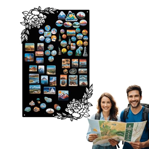 Anwicar Pizarra Magnética - Tablero magnético con diseño de rosas - Ideal para imanes y notas - Pizarra magnética para escribir - incl. kit de montaje - Negro - 50x80 cm