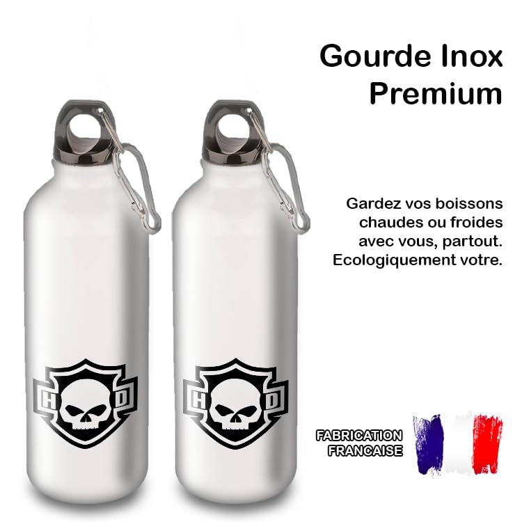SUPER FABRIQUE Trinkflasche Alu/Edelstahl – 330-750 Ml, Totenkopf-Design, Harley Davidson Style, 24h Temperaturhaltung
