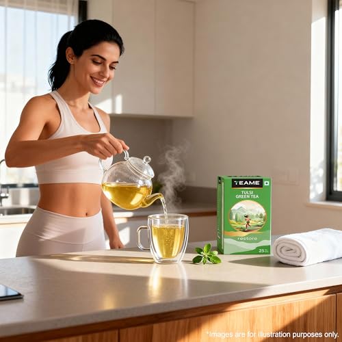 Image of TE-A-ME Tulsi Green Tea 25 Tea Bags (Pack of 3) | Tulsi Green Tea Bags | 75 Tea Bags