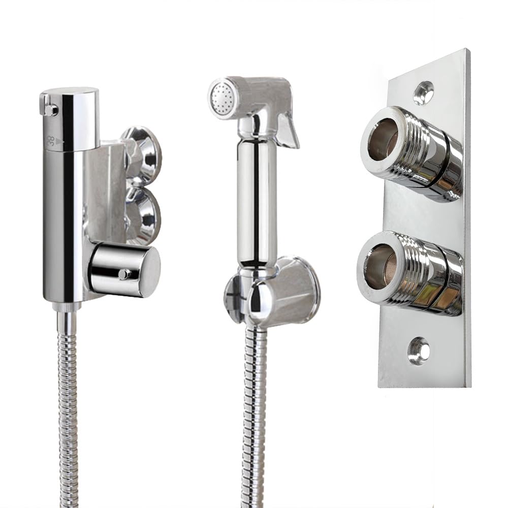 Nes Home Chrome Bidet Douche Mini Thermostatic Bar Valve, Spray Kit, Plate Bracket