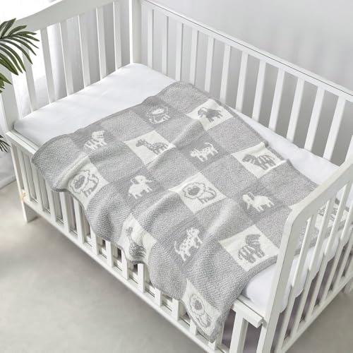 Image of CREVENT 2Pcs 75cmX100cm Cute Cozy Fluffy Warm Baby Blankets for Infants Toddlers' Bedding Crib Cot Stroller - Grey Cloud + Knit Animal Grey