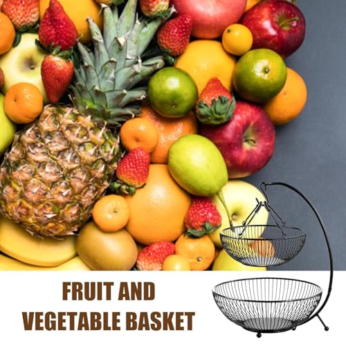 Cesta de frutas de dos niveles para organizar tu cocina moderna con colgador de plátanos 5