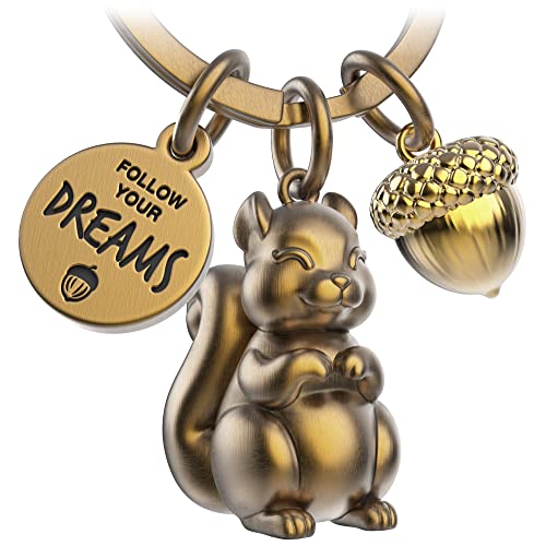 FABACH Eichhörnchen Schlüsselanhänger Skippy mit Gravur - Niedlicher Eichhörnchen Schlüsselanhänger - Eichhörnchen Glücksbringer als Motivation Geschenk für Freundin - Follow your Dreams