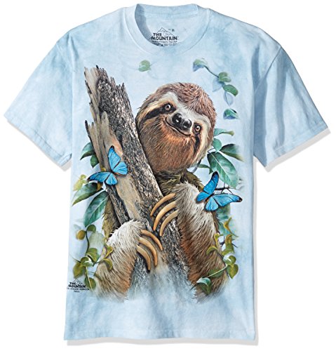 The Mountain Sloth & Butterflies Adult T-Shirt, Blue, Large