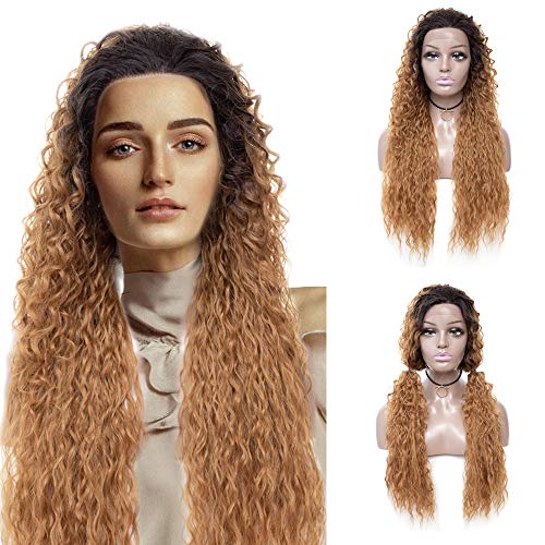 Long Ombre Curly Synthetic Lace Front Wigs High Density Heat Resistant Synthetic Hair Wigs For Women 26inch (26inch, OT27)