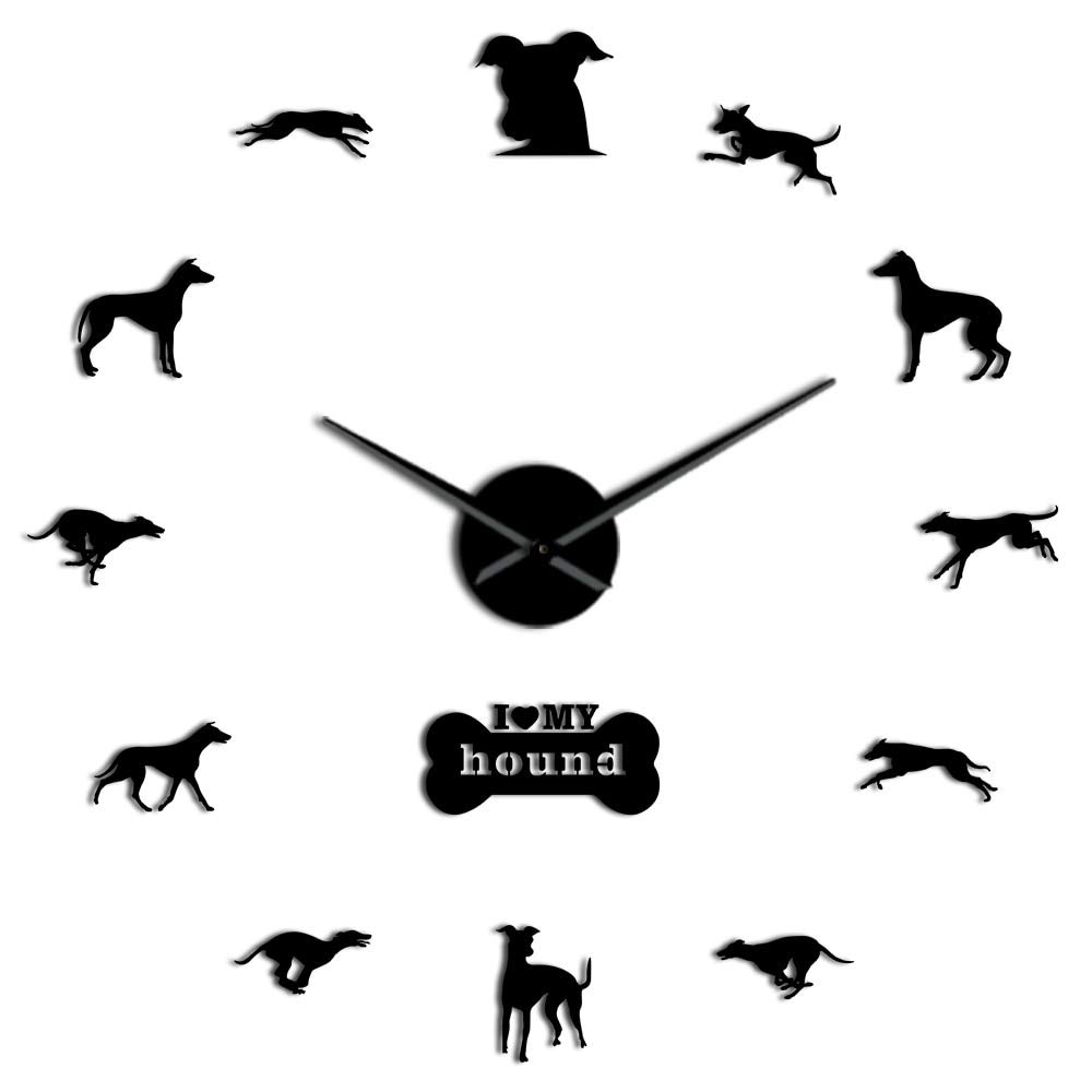 VCS Greyhound Adoption Wall Art DIY Giant Wall Clock Greyhound Home Decor Dog Breed Exclusive Wall Clock Dog Lovers Gift(Black,27inch)