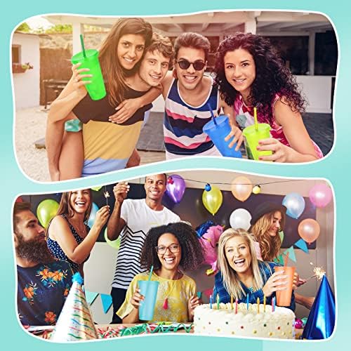 10 Plastic Cups with Lids & Straws & Brush,Reusable Plastic Cups Colourful Glitter Cups Party Tumbler Cup Cold Cups Set Travel Cups for Cold Drinks Iced Coffee Cups for Parties (10PCS,24OZ,10 Color)