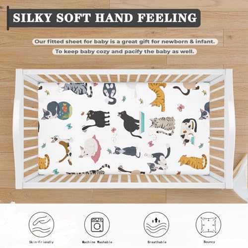 Image of Different Cats Poses Baby Crib Sheets Fitted Crib Sheets Kid Crib Fitted Sheets Crib Cover Single Pack 28 inchx52 inch for Boys Girls