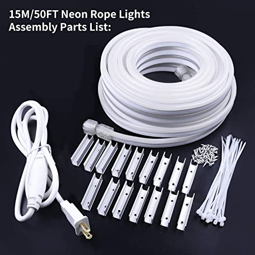 Guotong Neon Rope Lights 50Ft/15M 110V Daylight White Leds Waterproof Flexible Led Neon Light Outdoor Indoor Flexible Connectable For Camping Backyards Deck Bar Party #TOP2