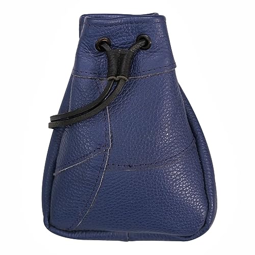 Pochette noire en cuir véritable de ceinture avec cordon de serrage pour clés et cartes