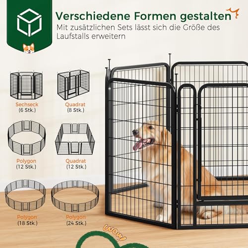 Yaheetech Welpenlaufstall 16-teilig 100cm, Hundezaun mit 2 Türen, Einteilige Verriegelung, Verbindungsstangen mit rundem Kopf, Faltbare Freilaufgehege für Hunde Wohnung und Garten, Aufbau werkzeugfrei