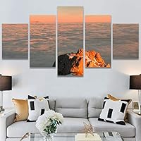 SIGNWIN 5 Panel Canvas Wall Art Modern Art Coastal Colorful Multicolor Photography Romantics Sunset for Home Decorations Ready to Hang - 60