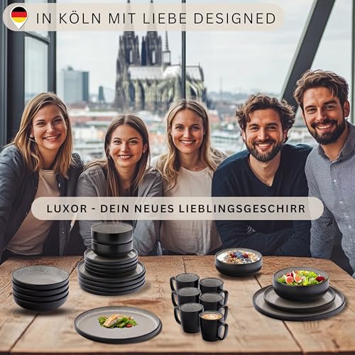 SÄNGER Luxor | Tafelservice 24 teilig, Steingut Geschirr Set 6 Personen, 6x Teller Set 6x Frühstücksteller 6x Tiefe Teller 6x Pastaschalen Geschirrset und Schale braun biege | VALUE COLLECTION