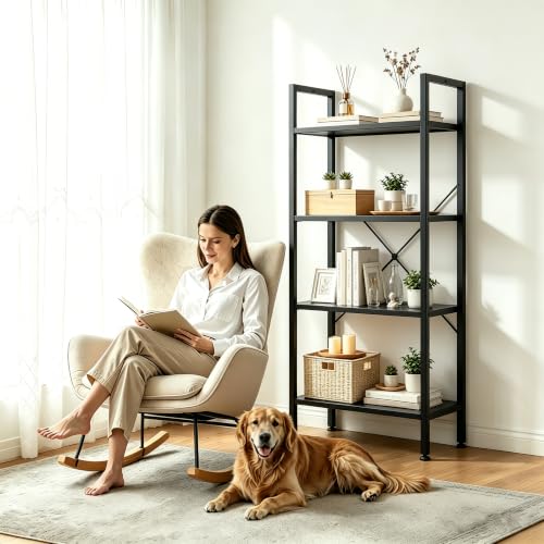 Image of HealSmart 4 Tier Bookshelf, Free Standing Book Shelf Home Office Bookcase Shelf Storage Organizer for Bedroom, Bathroom, Living Room, Office, Balcony, Black