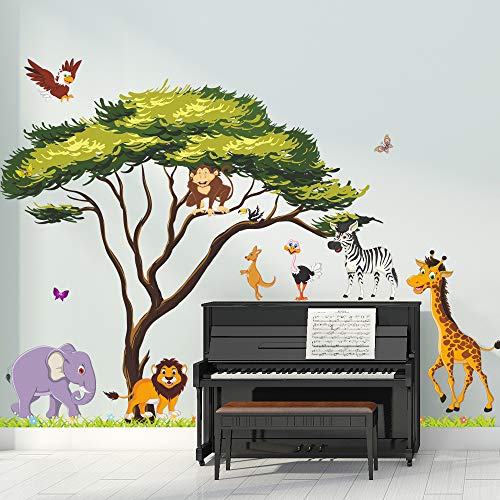 Amaonm Giant Jungle Animal And Tree Wall Decals Removeable Diy Flower Lion Giraffe Monkey Wall Sticker Peel And Stick Wall Decor For Baby Boys Nursery Kids Room Bedroom Living Room Classroom #TOP6