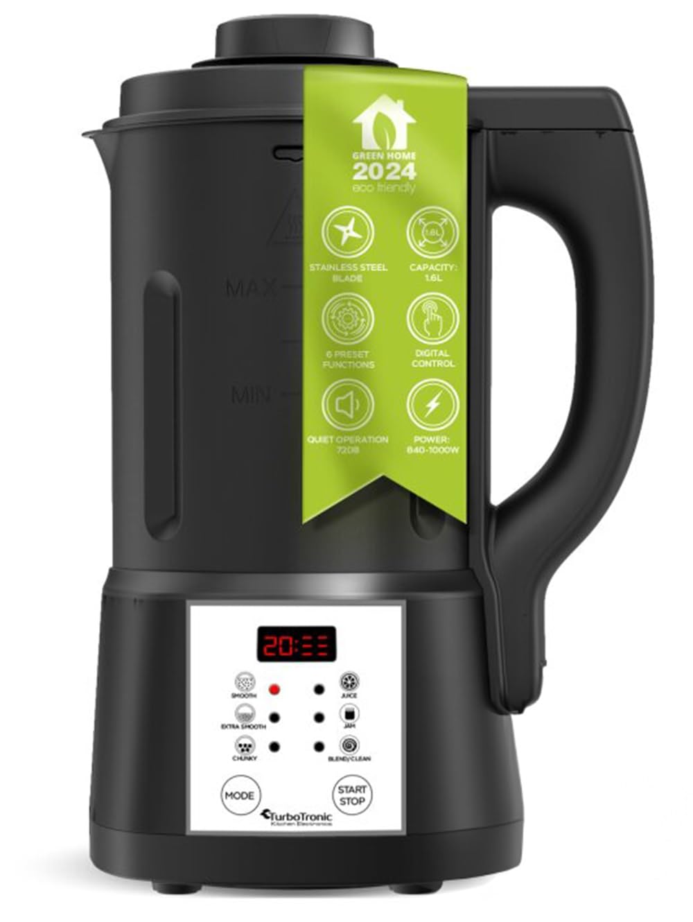 TurboTronic Mixeur à Soupe 1,6L, 1000W - 6 Programmes, Multifonction pour Soupes, Smoothies et Alimentation pour Bébés - Idéal pour les Familles