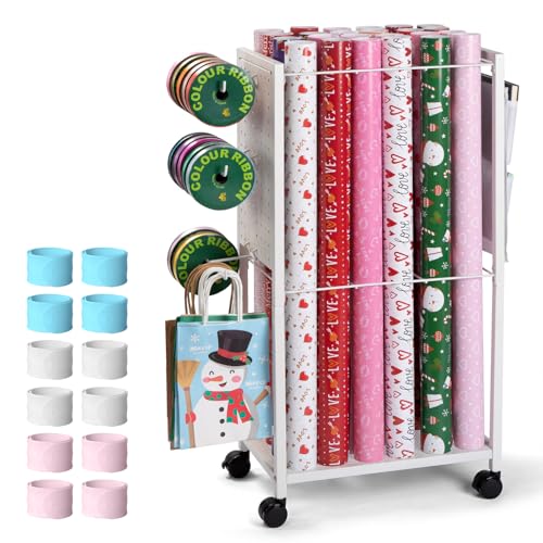 Yozlro Wrapping Paper Cart - Gift Wrapping Paper Organizer Storage Rolling Gift Wrap Storage Stand Ribbon Organizers 12 PCS Slap Bracelets