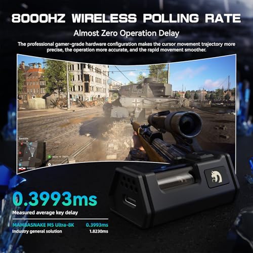 MAMBASNAKE M5 Ultra Carbon Fiber Mysz Bezprzewodowa do Gier 8000Hz z Rozdzielczością do 42000 DPI, Czujnikiem PAW3950MAX, 39g Ultralekka, Układ Nordic 52840, 2,4GHz/BT/Wired, do PC/Xbox/PS/Mac -Czarny
