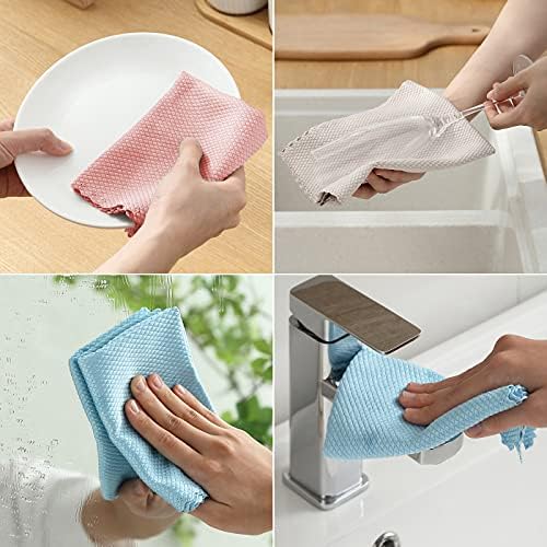 Qiseven Nanoscale Cleaning Cloth, Fish Scale Microfibre Cloths, Reusable Lint Free Super Absorbent Polishing Cloth Cleaning Cloth for Home, Kitchen (30x40 cm, 3 Pcs)