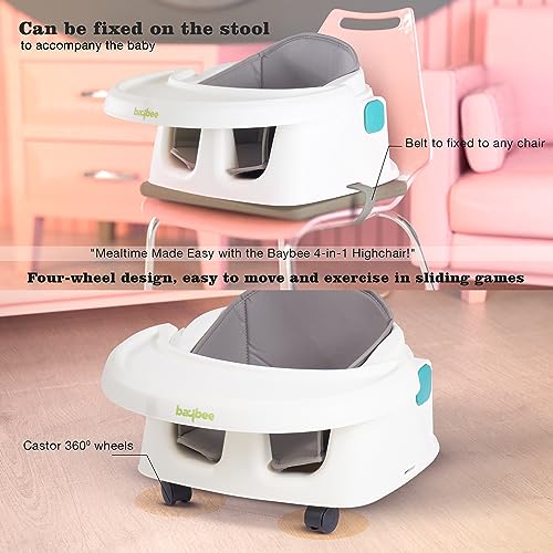 Image of Baybee 4 in 1 Convertible Kids High Chair for Baby | Comfortable Booster Seat with Height Adjustable, Footrest, Food Tray & 3 Point Safety Belt | Feeding Chair for 1 to 4 Years Boys Girls (White)