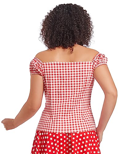 Image of YARN & INK Women's Rockabilly Tops 1950s Pinup Shirt Casual Off Shoulder Vintage Blouse