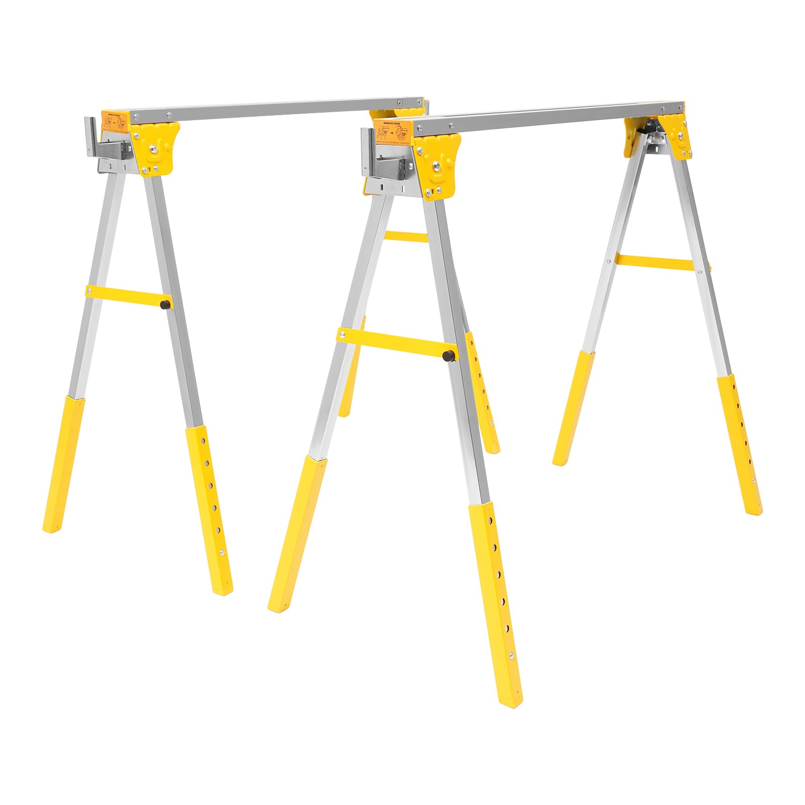 Folding Saw Horses Twin Pack, 1200kg Capacity, 6 Height Adjustable Saw Horse Workbenches, Foldable Sawhorses for Workshop, Garage, Construction Site & DIY Projects