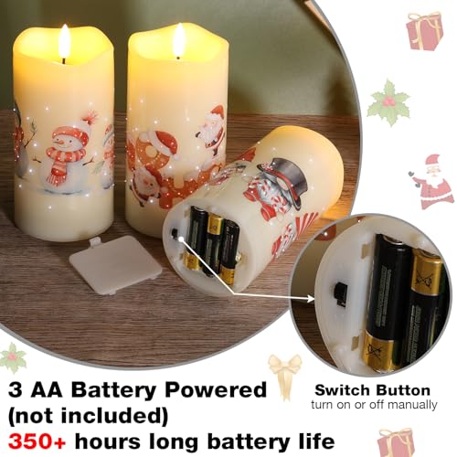 Image of Eywamage Christmas Fiber Optic Flameless Pillar Candles with Remote, Santa Snowman Gnomes LED Battery Candles Holiday Winter Decor Set of 3