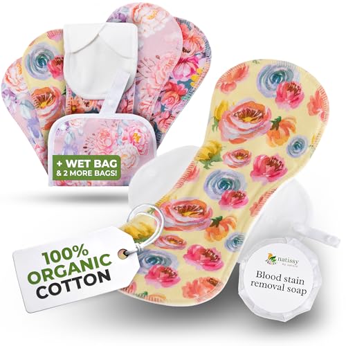Image of Organic Cotton, High Absorbency Reusable Period Pads for Heavy Flow (6 Pack L+XL) - Leak Proof & Odor Free Cloth Pads for Women - High-Temp Washable, Breathable & Skin-Safe for Menstrual Comfort