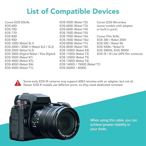 Cable disparador remoto RS-60E3 para Canon Rebel T7i T6i y PowerShot G16 6