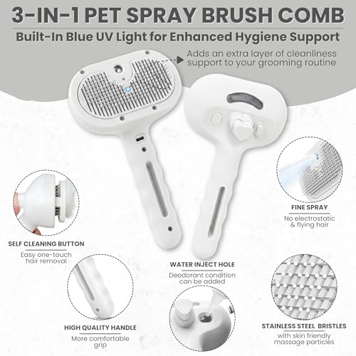 Image of MAK7 4-in-1 Pet Grooming Brush for Dogs & Cats - Professional Deshedding Tool with UV Light for Skin Health & Odour Control - Large White Comb for Long & Short Hair - Effective Tangle & Mat Removal