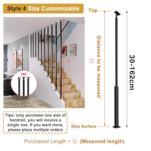 Rampe d'escalier suspendue au plafond en métal noir de 70 cm pour marches intérieures Style 4 - 3